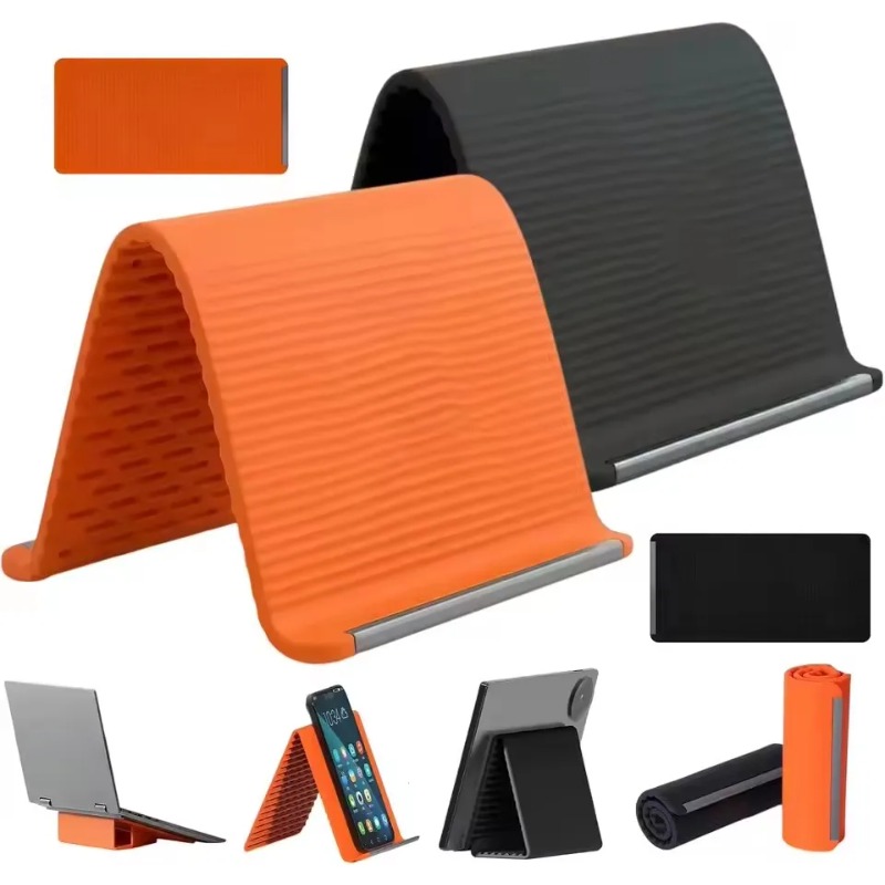 Laptop Office Accessories - ที่วางโทรศัพท์ซิลิโคนแบบพับได้ ปรับระดับได้หลายมุม พกพาสะดวก สำหรับ iPhone, iPad,
