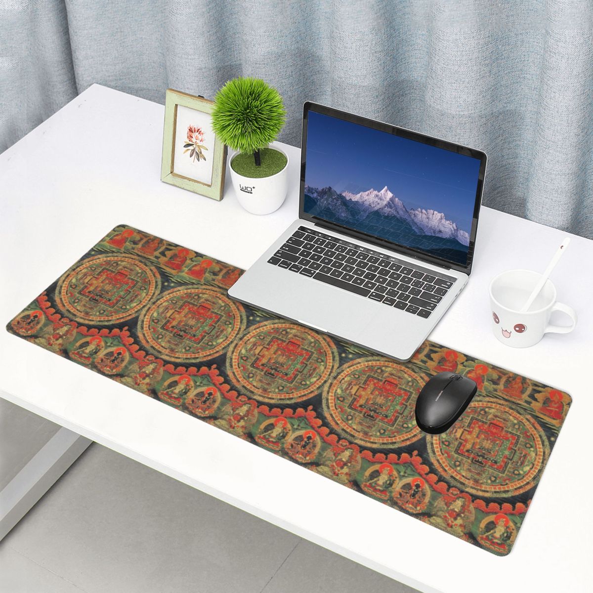 Laptop Accessories India - แผ่นรองเมาส์ขนาดใหญ่ ลายอินเดีย มันดาลา เซน พระพุทธรูป สำหรับเกมเมอร์